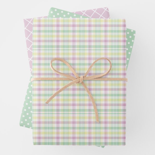 Shabby Chic Pink Mint Green Stripes Pattern Wrapping Paper Sheet (In situ)