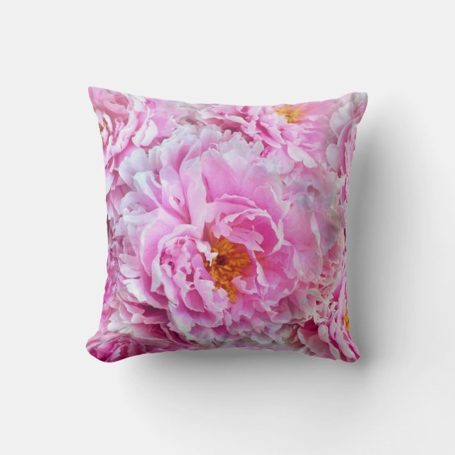 Shabby Chic Pink Pastel Pink Peonies Cushion (Front)