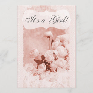 Shabby Chic Pink Peony Flowers Baby Shower Invitation