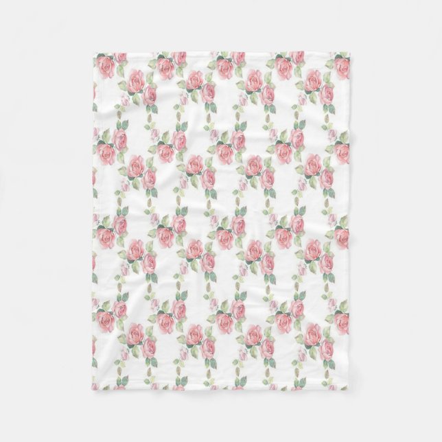 Shabby Chic Pink Rose Floral Fleece Blanket (Front)