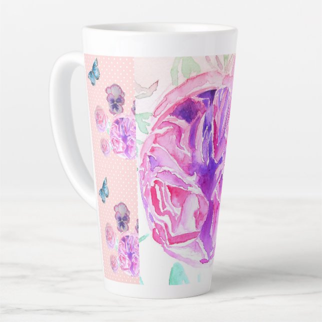 Shabby Chic Pink Rose Floral Flowers Spot Roses Latte Mug (Left Angle)