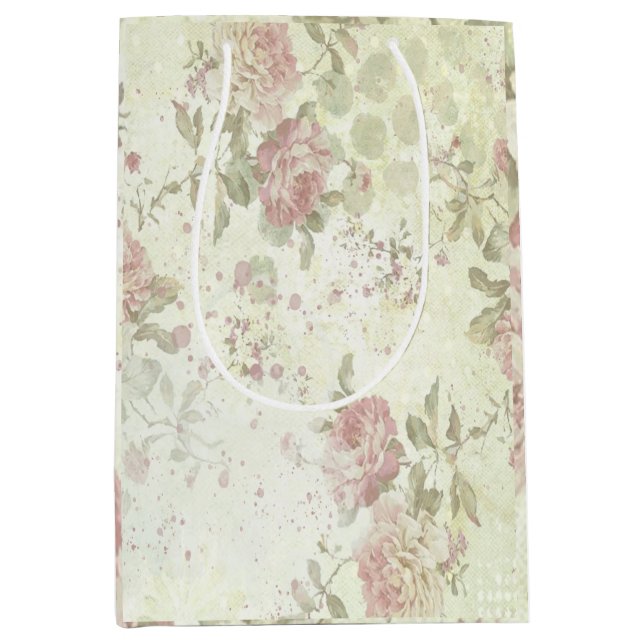 Shabby Chic Pink Rose Floral Medium Gift Bag (Front)