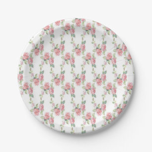 Shabby Chic Pink Rose Floral Paper Plate