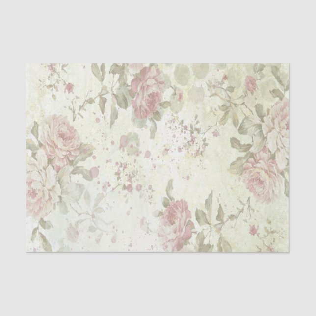 Shabby Chic Pink Rose Floral Tissue Paper (Front)