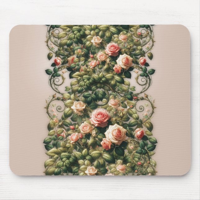 Shabby Chic Pink Rose Vines Floral Elegant Mouse Pad (Front)