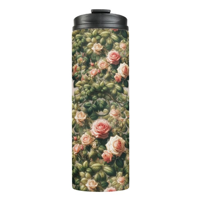 Shabby Chic Pink Rose Vines Floral Elegant Thermal Tumbler (Front)
