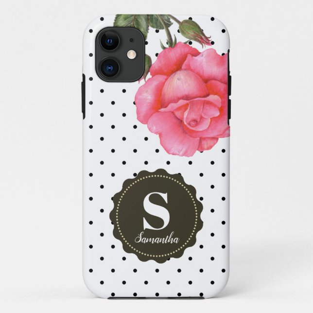 Shabby Chic Pink Roses Black White Polka Dots Case-Mate iPhone Case (Back)