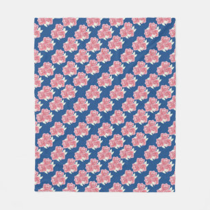 Shabby Chic Pink Roses & Navy Fleece Blanket