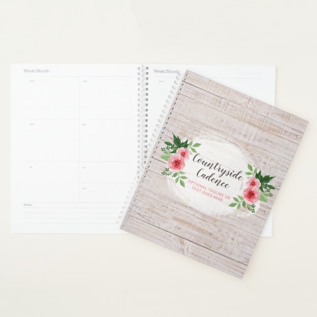 Shabby Chic Pink Roses on Rustic Country Barn Wood Planner (Display)