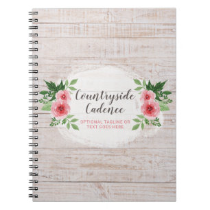 Shabby Chic Pink Roses on Rustic Country Barn Wood Spiral Notebook