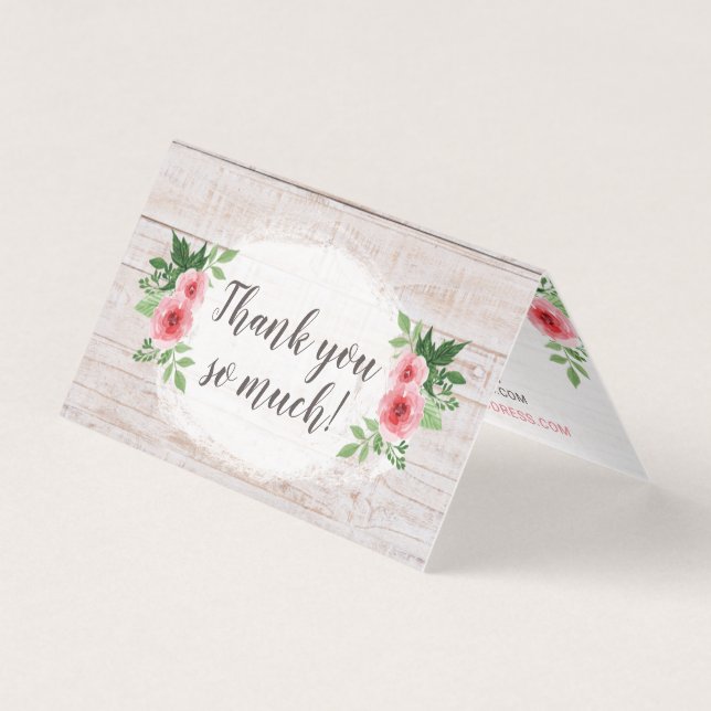Shabby Chic Pink Roses on Rustic Country Thank You (Front)