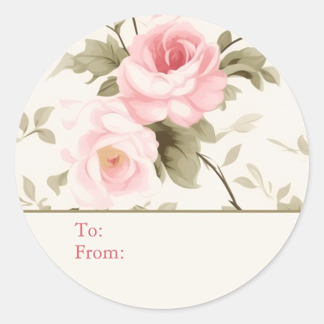 Shabby Chic Pink Roses Personalized To and From Classic Round Sticker (Front)