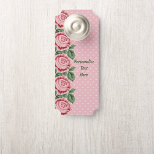 Shabby & Chic Pink Roses Polka Dots Personalized Door Hanger