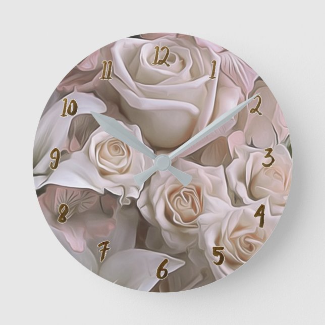 Shabby Chic Pink Roses Rustic Glam Personalised Round Clock (Front)