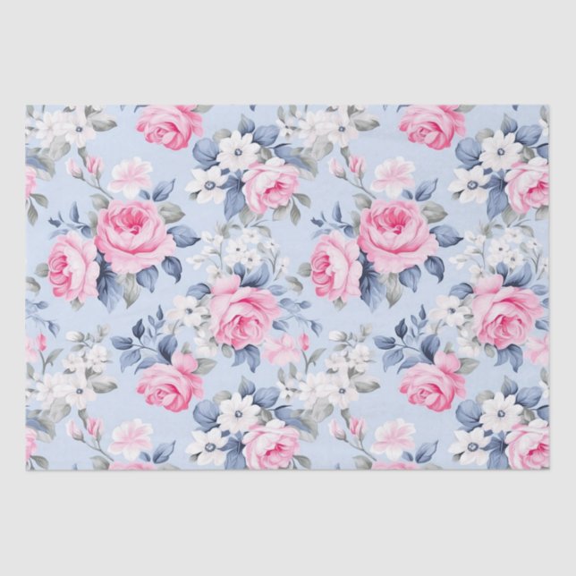 Shabby Chic Pink Roses Seamless Pattern Tissue Paper (Front)