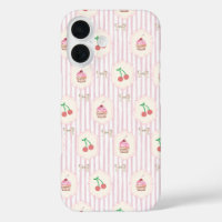 Shabby chic Pink stripes cherries Cupcakes Retro