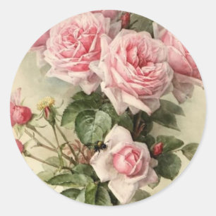 Shabby Chic Pink Victorian Roses Classic Round Sticker