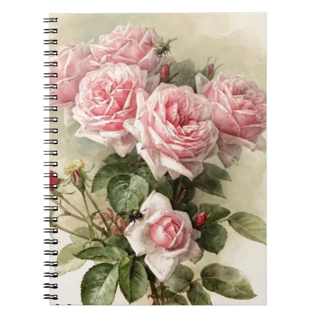 Shabby Chic Pink Victorian Roses Spiral Notebook (Front)