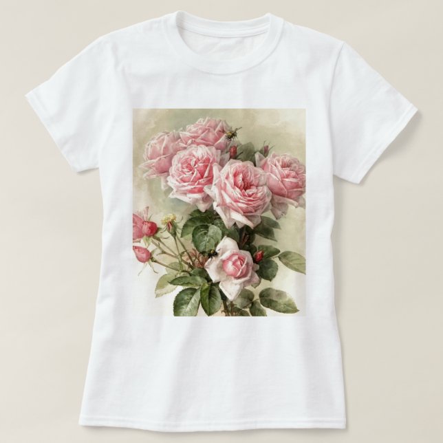 Shabby Chic Pink Victorian Roses T-Shirt (Design Front)