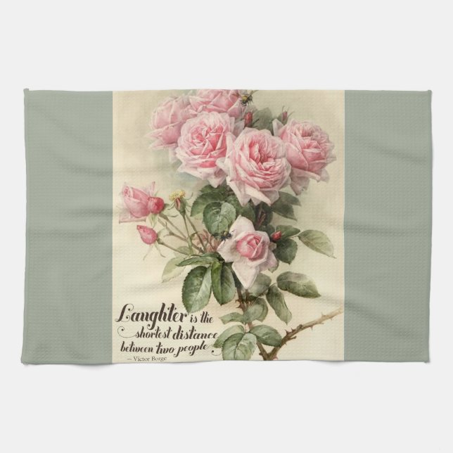 Shabby Chic Pink Victorian Roses Tea Towel (Horizontal)