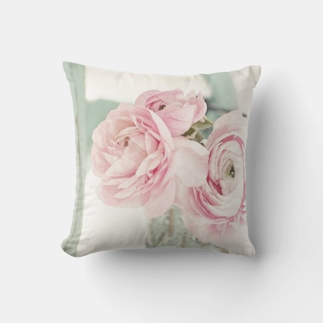 Shabby Chic Pitcher of Pink Flowers Cushion (Front)