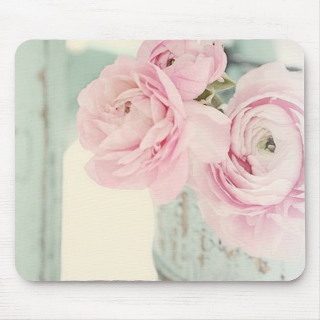 Shabby Chic Pitcher of Pink Flowers Mouse Pad (Front)