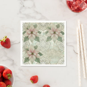 Shabby Chic Poinsettia and Lace Decoupage Napkins