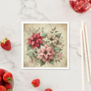 Shabby Chic Poinsettias on Linen Decoupage Napkins