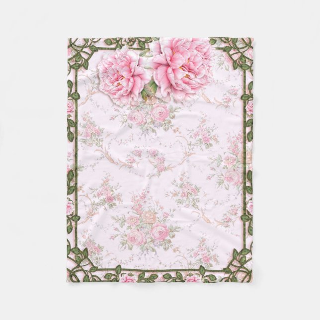 Shabby Chic Pretty Peonies Fleece Blanket (Front)