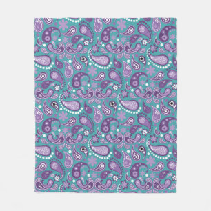 Shabby Chic Purple and blue Paisley Pattern Fleece Blanket