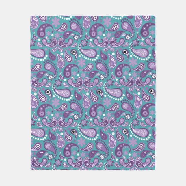 Shabby Chic Purple and blue Paisley Pattern Fleece Blanket (Front)
