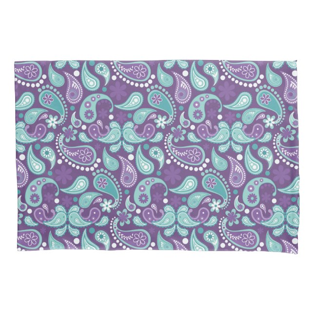Shabby Chic Purple and Light blue Paisley Pattern Pillowcase (Front)