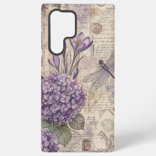 Shabby Chic Purple Hydrangea and Dragonfly Samsung Galaxy Case