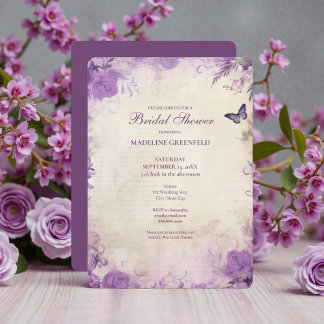 Shabby Chic Purple Lavender Floral Bridal Shower Invitation