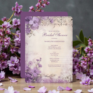 Shabby Chic Purple Lavender Floral Bridal Shower Invitation