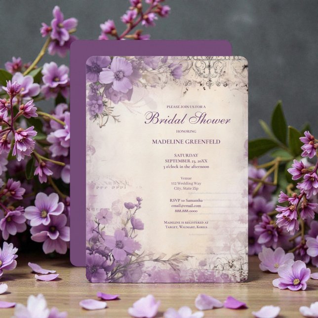 Shabby Chic Purple Lavender Floral Bridal Shower Invitation (Creator Uploaded)