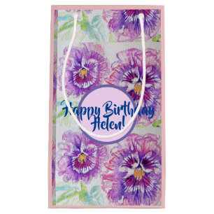 Shabby Chic Purple Pansy flowers Floral Gift Bag