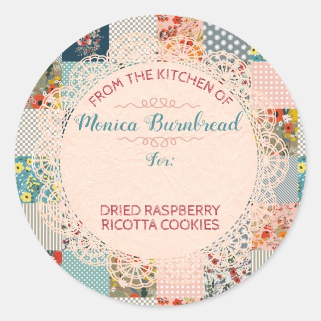 Shabby chic quilt from the kitchen of food gift classic round sticker (Front)