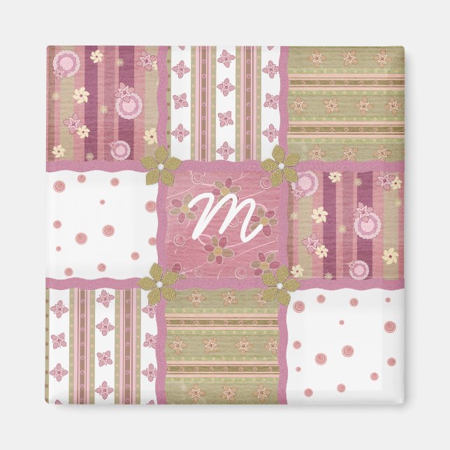 Shabby Chic Quilt Patch Monogram Magnet (Front)