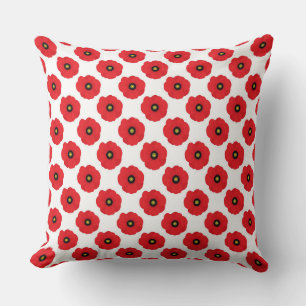 Shabby Chic Red and White Poppies Pattern Cushion