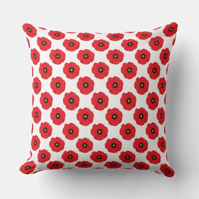 Shabby Chic Red and White Poppies Pattern Cushion (Front)