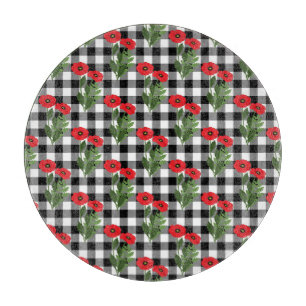 Shabby Chic Red, Black & White Poppies Floral Cutting Board