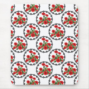 Shabby Chic Red, Black & White Poppies Floral Mouse Pad