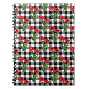 Shabby Chic Red, Black & White Poppies Floral Notebook