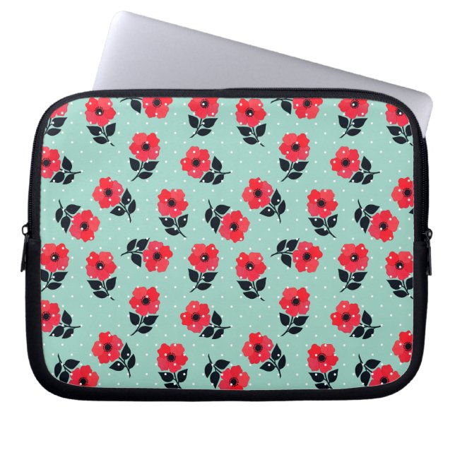 Shabby Chic Red Flowers Pattern Laptop Sleeve (Front)