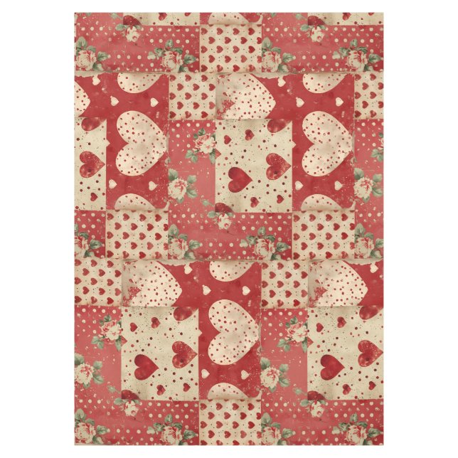 Shabby Chic Red Patchwork Pattern Tablecloth (Front)