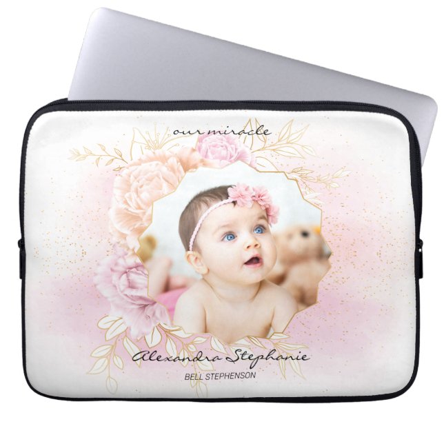 Shabby Chic Retro Baby Girl First Brithday Photo Laptop Sleeve (Front)