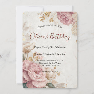 Shabby Chic Romantic Vintage Roses Floral Party Invitation