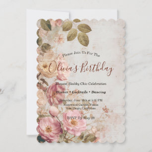 Shabby Chic Romantic Vintage Roses Floral Party Invitation