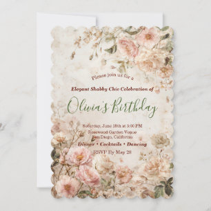 Shabby Chic Romantic Vintage Roses Floral Party Invitation